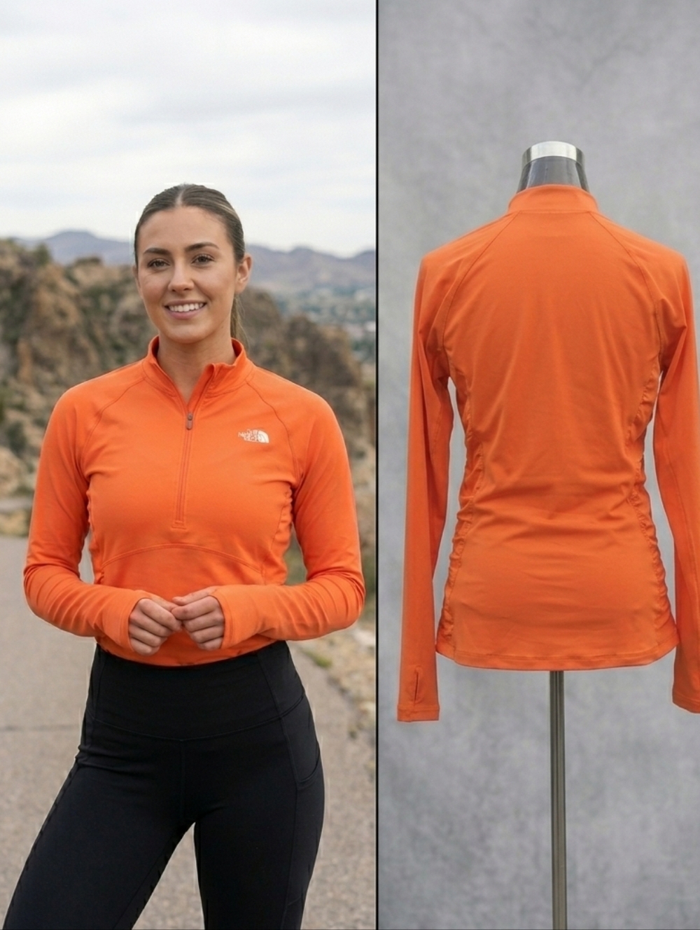 THE NORTH FACE Women’s Orange 1/4 Zip Active Top - Ruched Detail - Size L